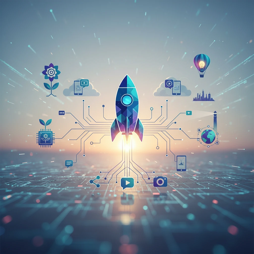 Professional illustration for article about Startup Growth: Beyond Social Media Marketing