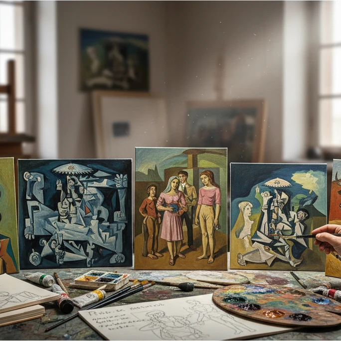 Ilustração profissional para artigo sobre Picasso Íntimo: 5 Obras Chave e Seus Segredos