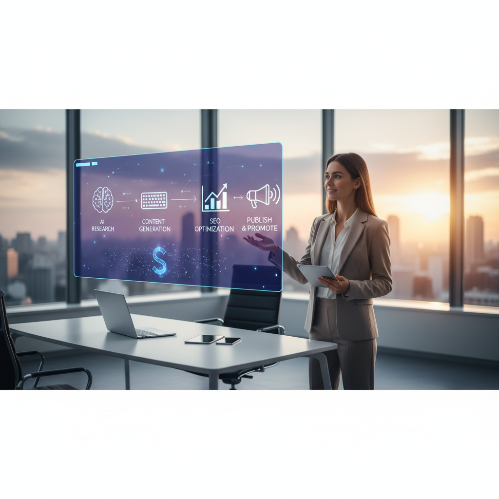 Professional illustration for article about Automate Your Content: AI SEO for Busy Marketers