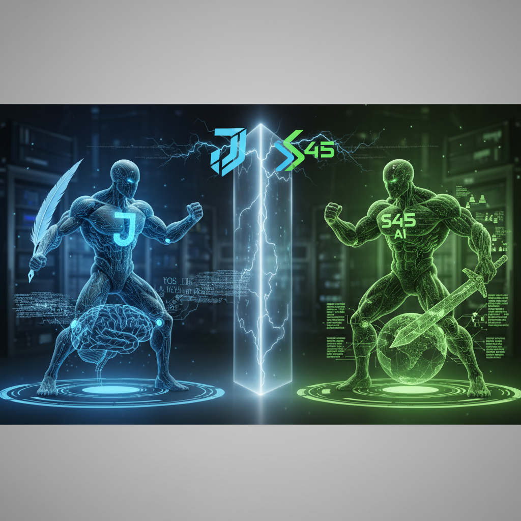 Professional illustration for article about Content Automation: Jasper vs. SEO45 AI - Which Wins?