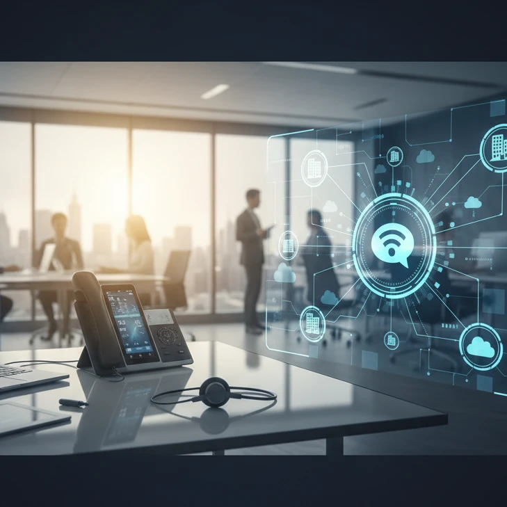 Professional illustration for article about VoIP Systems: Modernizing Communication for SMBs