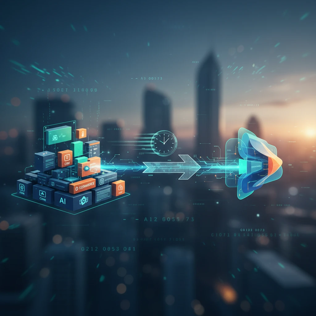 Professional illustration for article about Launch Faster: Custom Software with Ready-Made Solutions