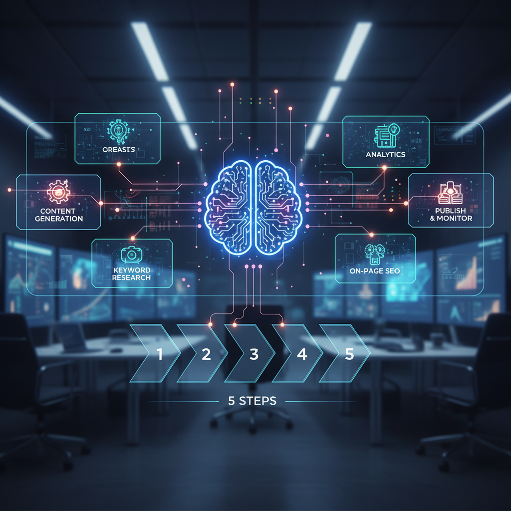Professional illustration for article about AI Content Optimization: Boost SEO in 5 Steps