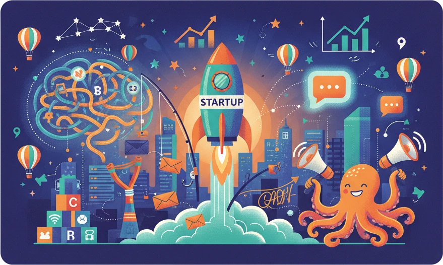 Professional illustration for article about Unconventional Marketing Tactics for Startup Growth