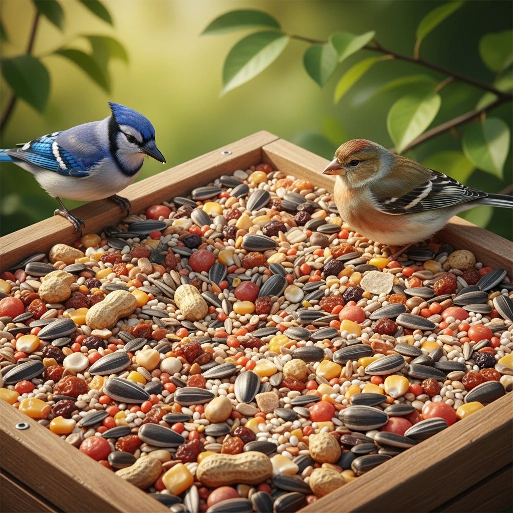 Professional illustration for article about Bird Seed Guide: What to Feed Your Feathered Friend