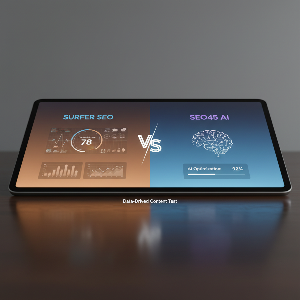 Professional illustration for article about Surfer SEO vs SEO45 AI: A Data-Driven Content Test