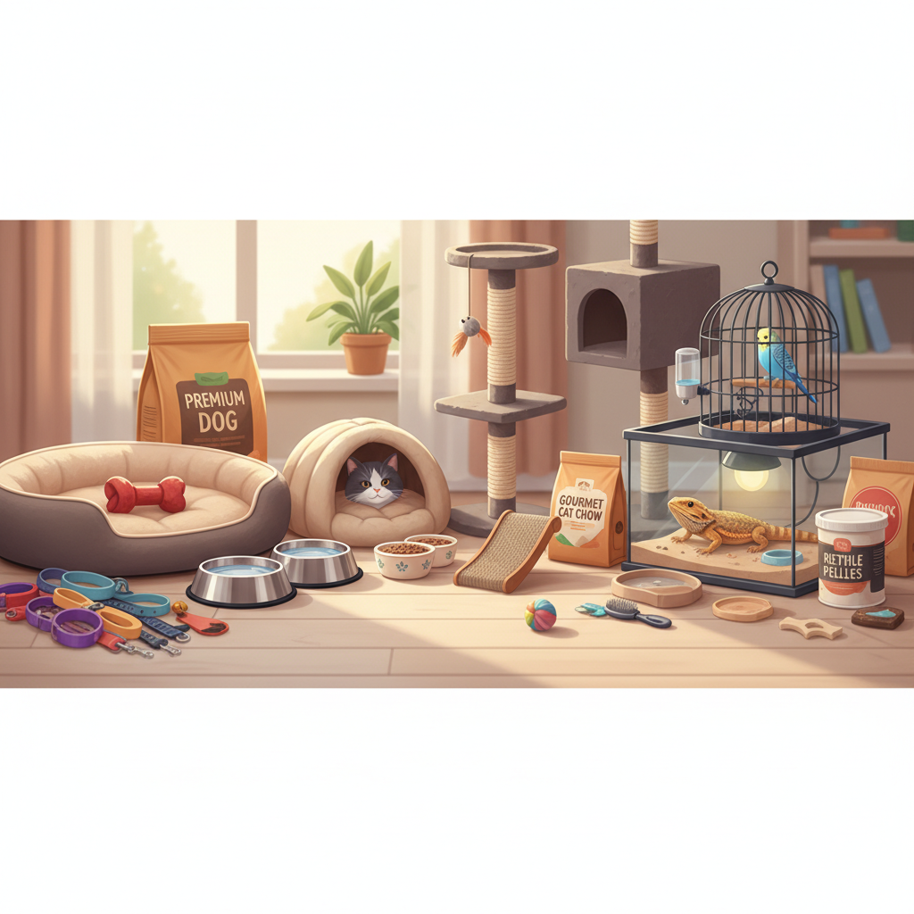 Professional illustration for article about Essential Pet Supplies Checklist: Never Run Out Again