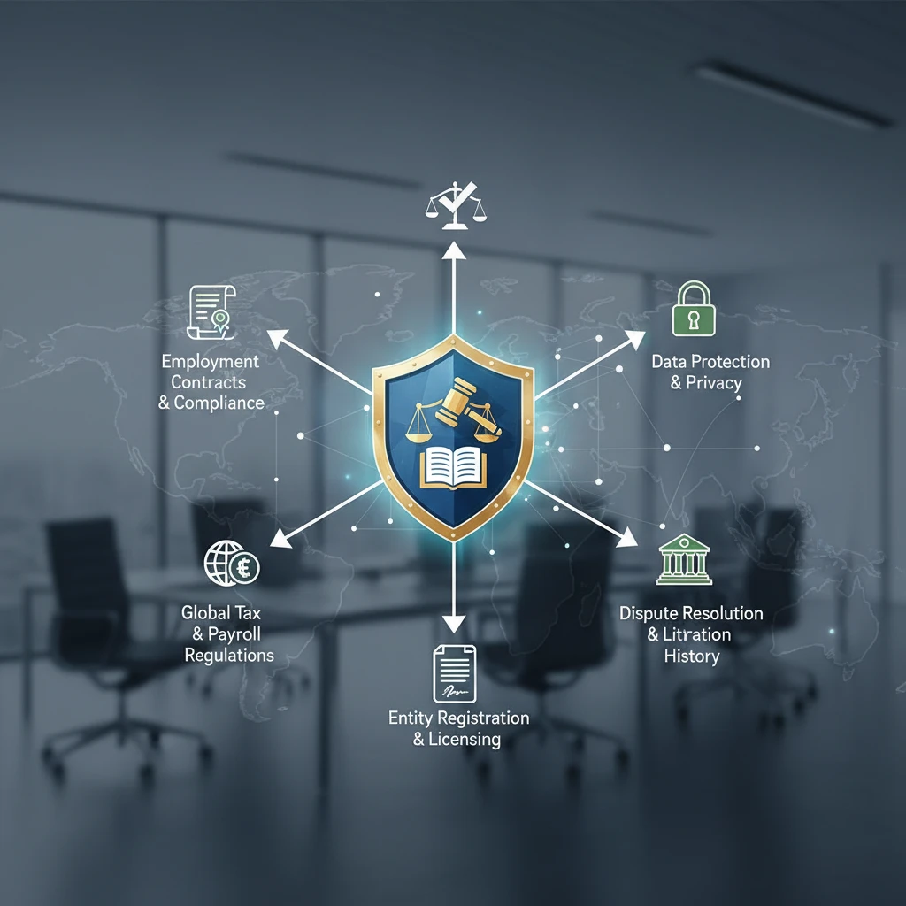 Professional illustration for article about EOR Due Diligence: 5 Critical Legal Checks