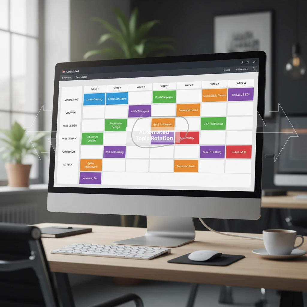 Example of a content calendar visually showing topic rotation across different marketing channels