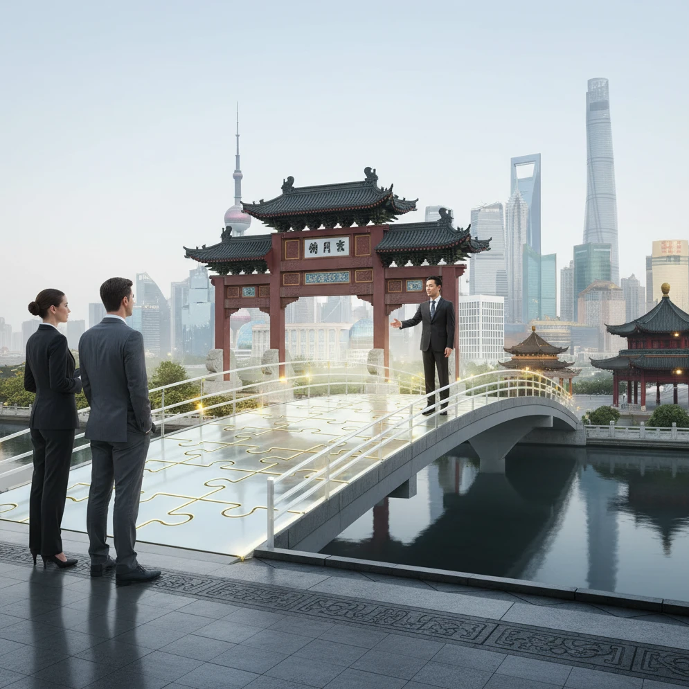 Professional illustration for article about China Market Entry: Choosing the Right Partner