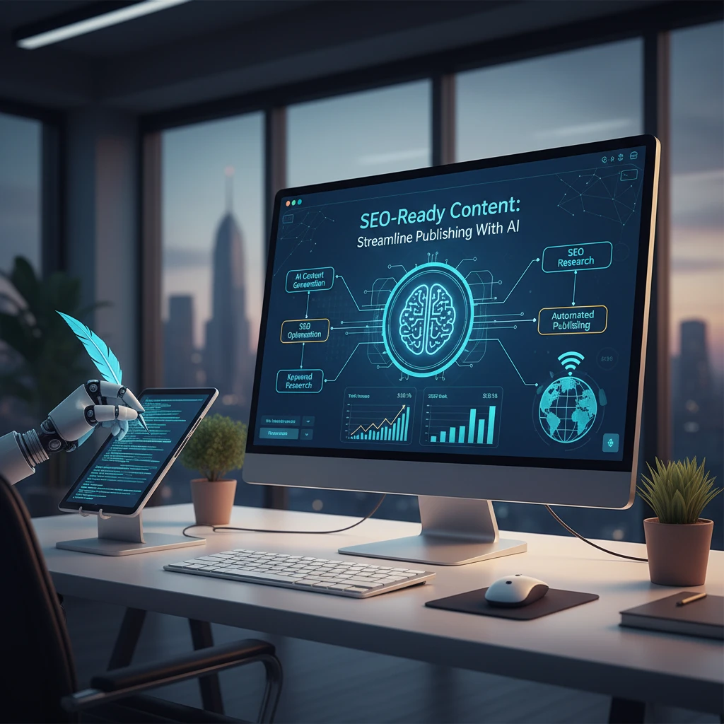 Professional illustration for article about SEO-Ready Content: Streamline Publishing With AI