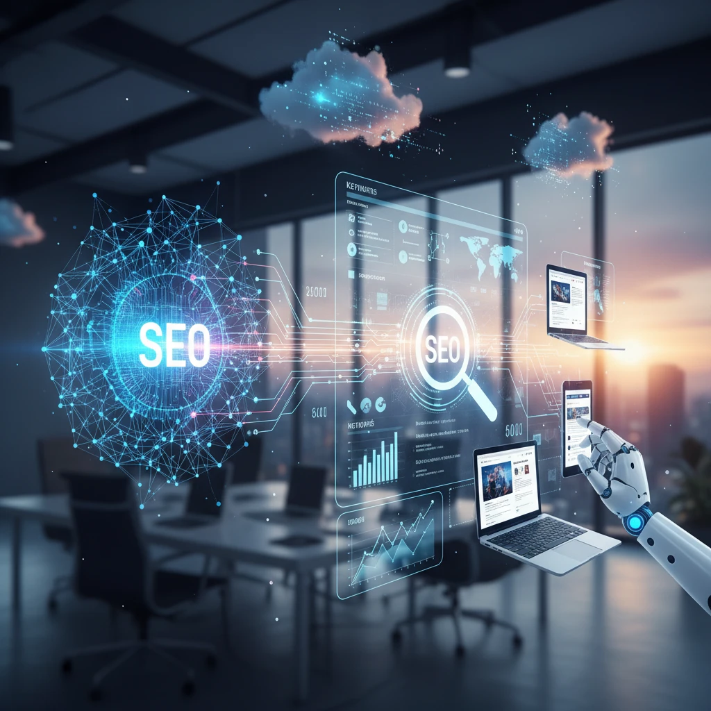 Professional illustration for article about AI-Powered SEO: Content Automation for Agencies