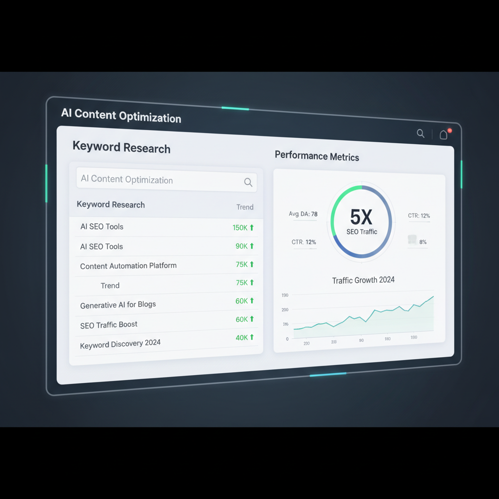 Screenshot of an AI-powered keyword research tool showing keyword suggestions and search volume data.