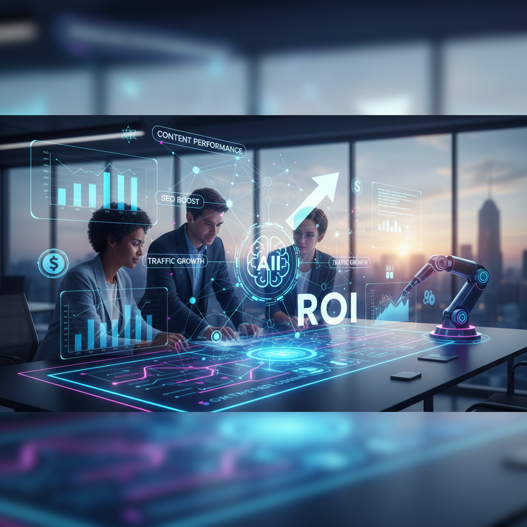 Professional illustration for article about Content Optimization: AI-Driven ROI for Marketing Teams