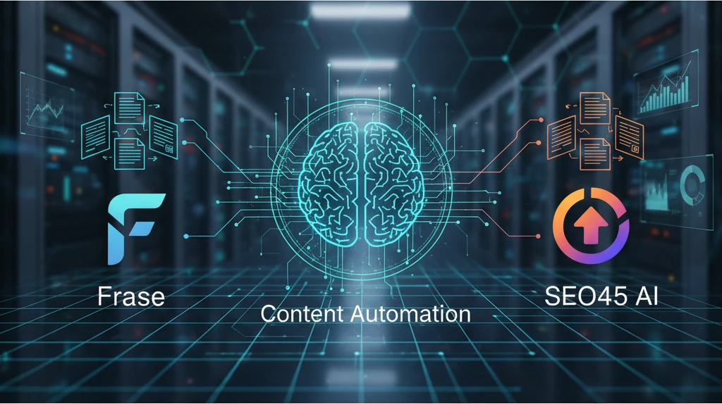 Professional illustration for article about Content Automation: Frase vs SEO45 AI Platform