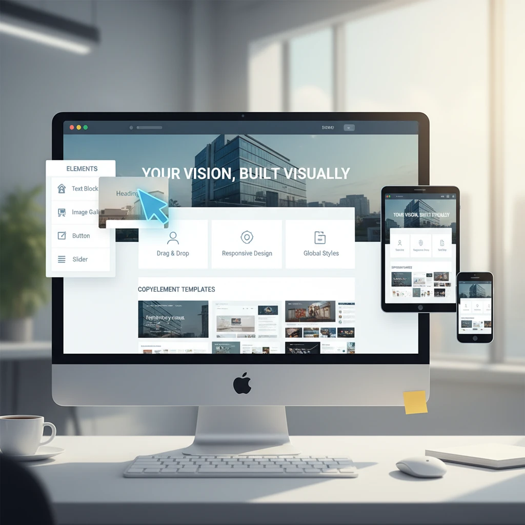 Professional illustration for article about Master Elementor: Build Websites Visually, No Code
