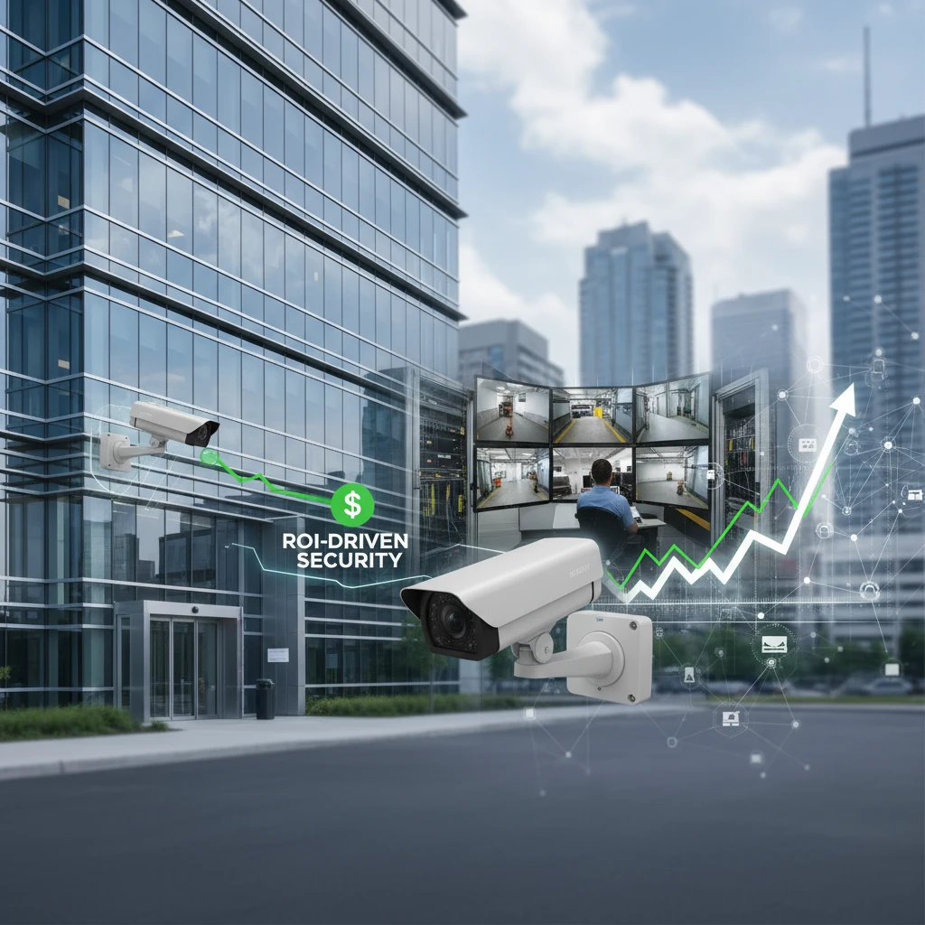 Professional illustration for article about Commercial CCTV Mississauga: ROI-Driven Security