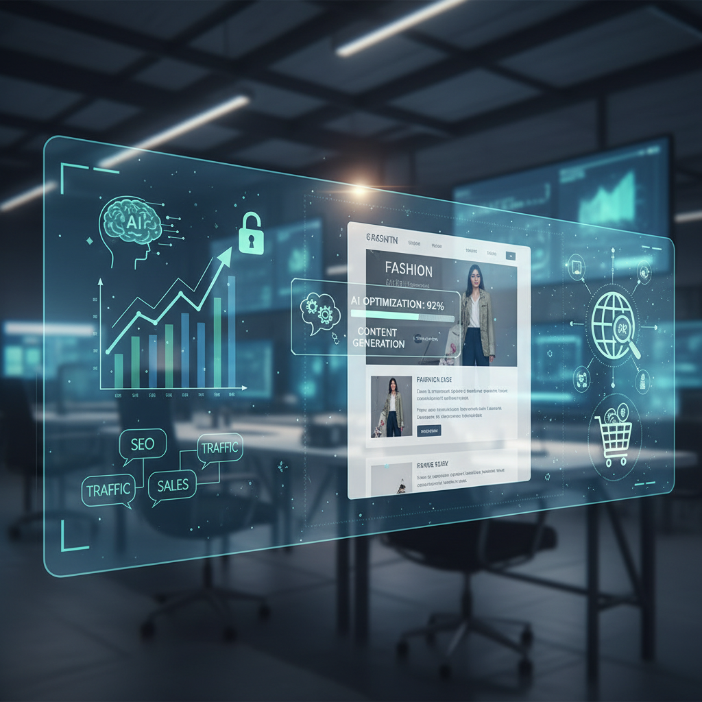 Professional illustration for article about SEO: AI Content Optimization for E-commerce Growth
