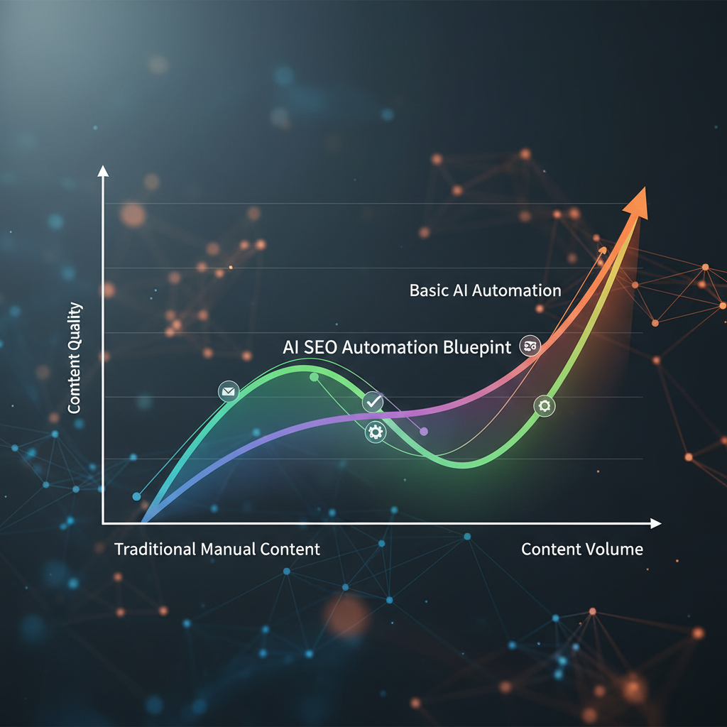 Graph showing content volume vs quality, with AI automation providing a balanced solution.